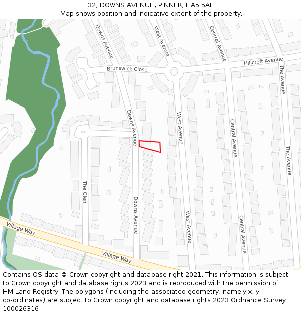 32, DOWNS AVENUE, PINNER, HA5 5AH: Location map and indicative extent of plot