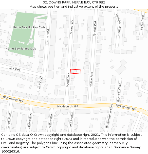 32, DOWNS PARK, HERNE BAY, CT6 6BZ: Location map and indicative extent of plot