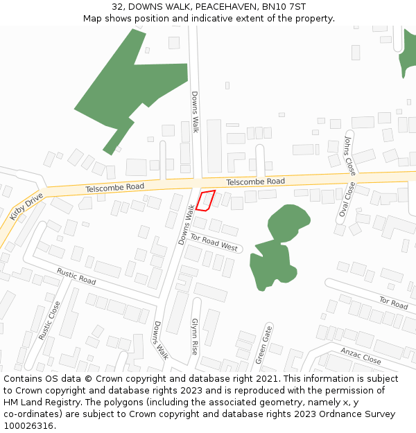 32, DOWNS WALK, PEACEHAVEN, BN10 7ST: Location map and indicative extent of plot