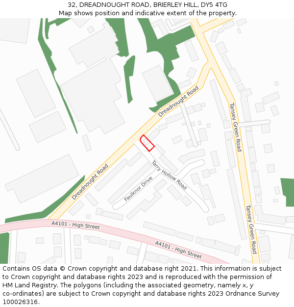 32, DREADNOUGHT ROAD, BRIERLEY HILL, DY5 4TG: Location map and indicative extent of plot