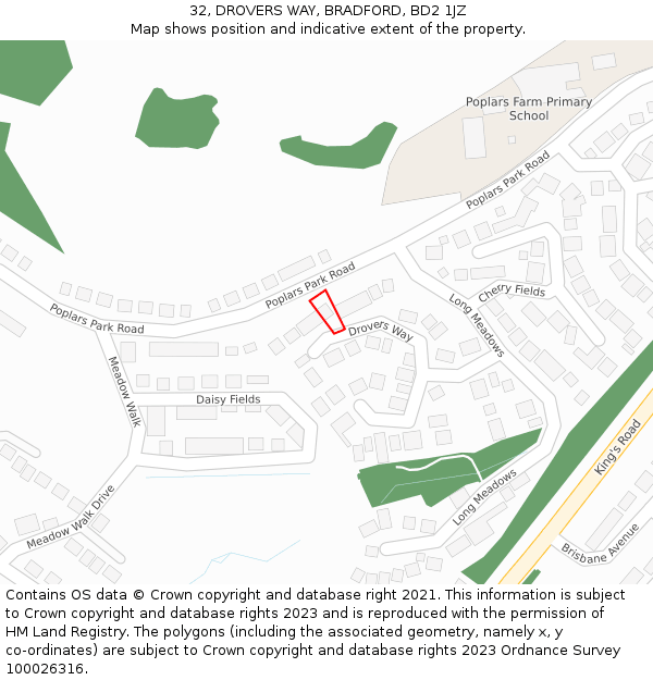 32, DROVERS WAY, BRADFORD, BD2 1JZ: Location map and indicative extent of plot