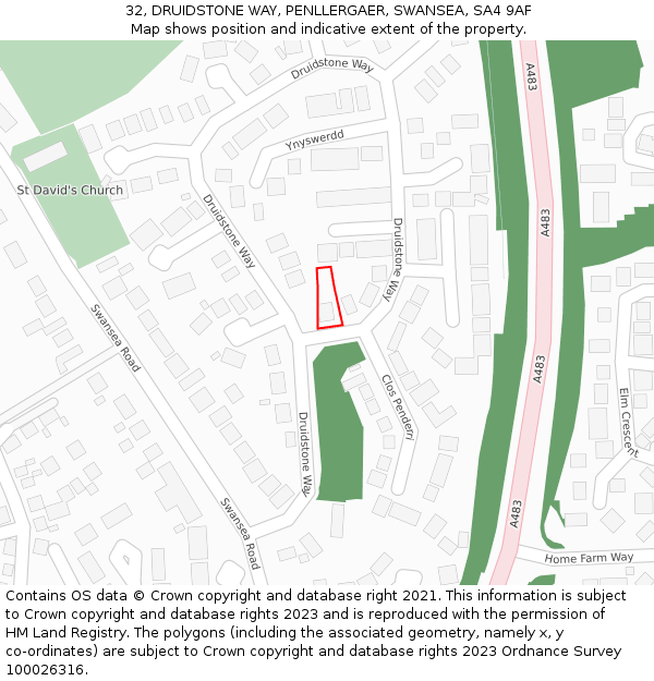 32, DRUIDSTONE WAY, PENLLERGAER, SWANSEA, SA4 9AF: Location map and indicative extent of plot