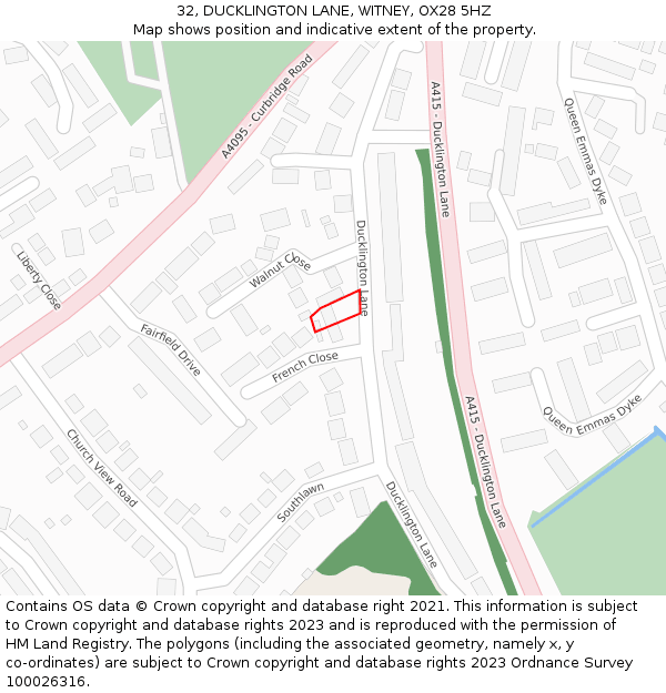 32, DUCKLINGTON LANE, WITNEY, OX28 5HZ: Location map and indicative extent of plot