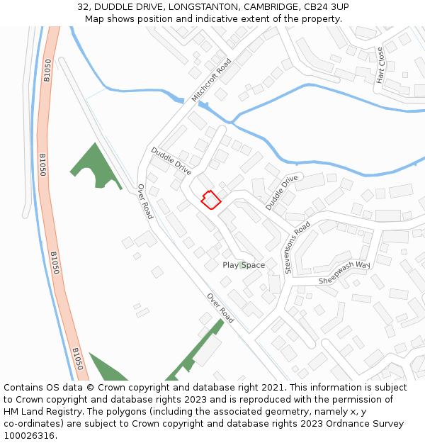 32, DUDDLE DRIVE, LONGSTANTON, CAMBRIDGE, CB24 3UP: Location map and indicative extent of plot