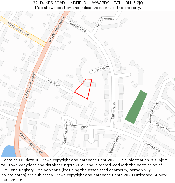 32, DUKES ROAD, LINDFIELD, HAYWARDS HEATH, RH16 2JQ: Location map and indicative extent of plot