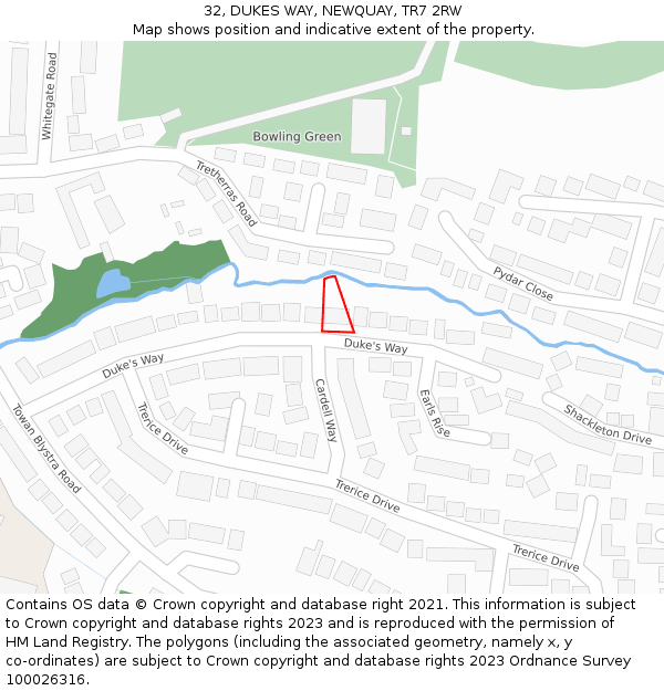 32, DUKES WAY, NEWQUAY, TR7 2RW: Location map and indicative extent of plot