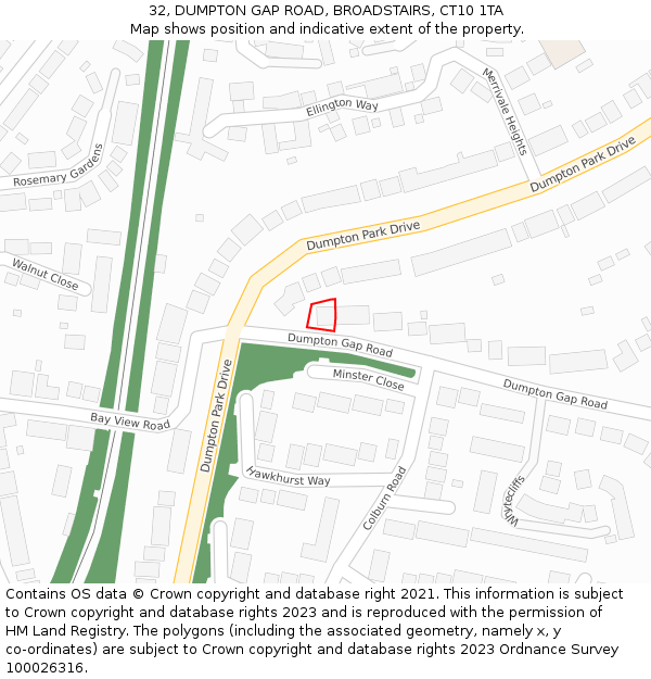 32, DUMPTON GAP ROAD, BROADSTAIRS, CT10 1TA: Location map and indicative extent of plot