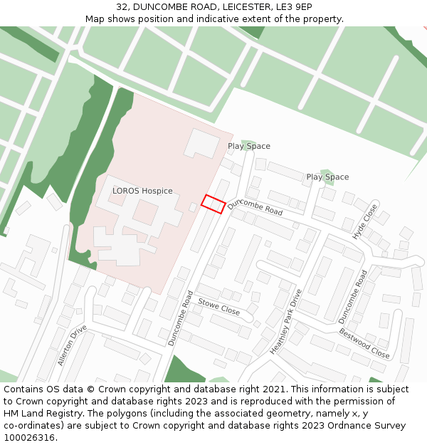 32, DUNCOMBE ROAD, LEICESTER, LE3 9EP: Location map and indicative extent of plot