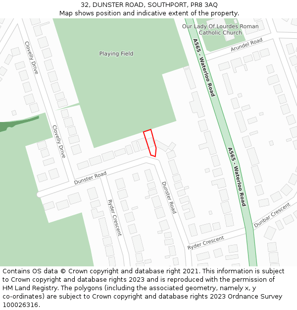 32, DUNSTER ROAD, SOUTHPORT, PR8 3AQ: Location map and indicative extent of plot