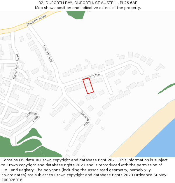 32, DUPORTH BAY, DUPORTH, ST AUSTELL, PL26 6AF: Location map and indicative extent of plot