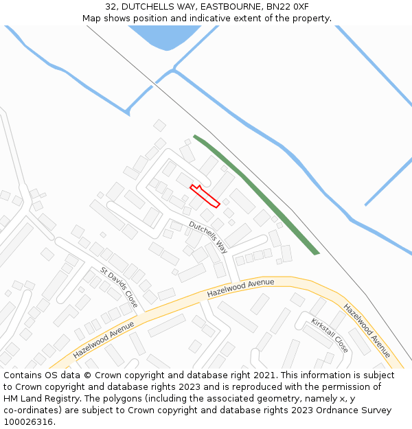 32, DUTCHELLS WAY, EASTBOURNE, BN22 0XF: Location map and indicative extent of plot