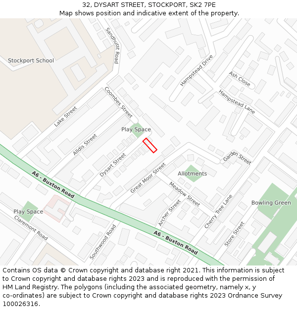 32, DYSART STREET, STOCKPORT, SK2 7PE: Location map and indicative extent of plot