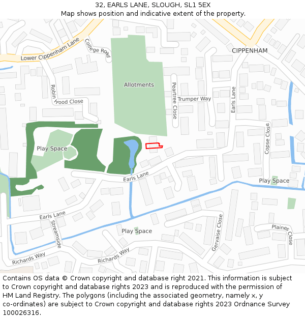 32, EARLS LANE, SLOUGH, SL1 5EX: Location map and indicative extent of plot