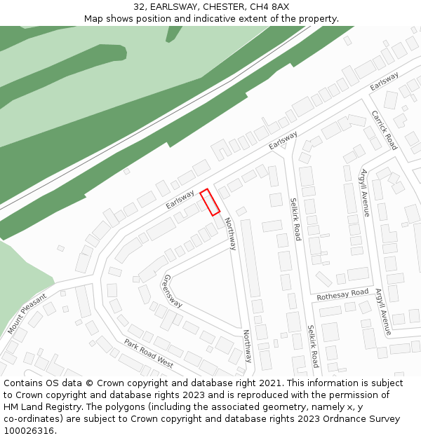 32, EARLSWAY, CHESTER, CH4 8AX: Location map and indicative extent of plot