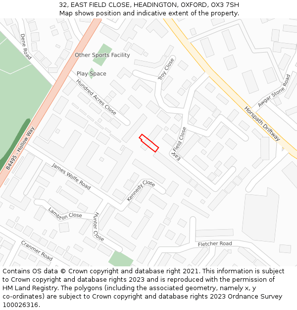 32, EAST FIELD CLOSE, HEADINGTON, OXFORD, OX3 7SH: Location map and indicative extent of plot