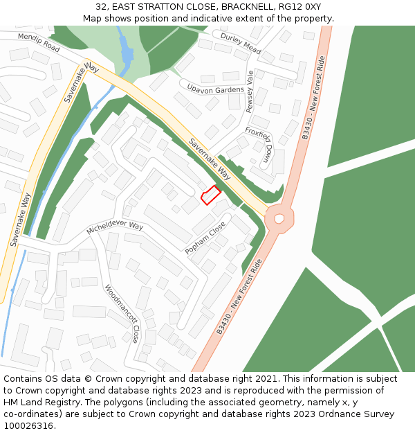 32, EAST STRATTON CLOSE, BRACKNELL, RG12 0XY: Location map and indicative extent of plot