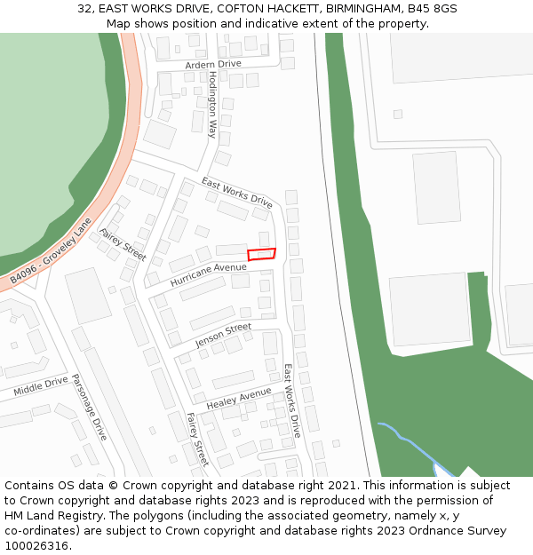 32, EAST WORKS DRIVE, COFTON HACKETT, BIRMINGHAM, B45 8GS: Location map and indicative extent of plot