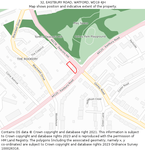 32, EASTBURY ROAD, WATFORD, WD19 4JH: Location map and indicative extent of plot