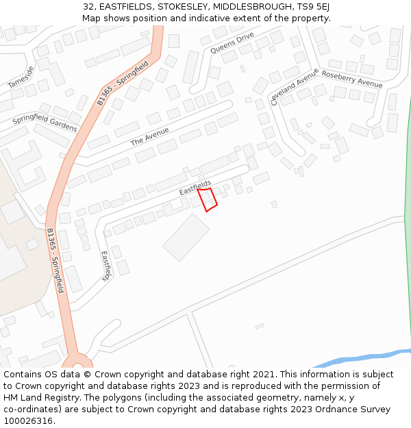 32, EASTFIELDS, STOKESLEY, MIDDLESBROUGH, TS9 5EJ: Location map and indicative extent of plot