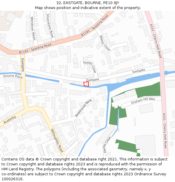 32, EASTGATE, BOURNE, PE10 9JY: Location map and indicative extent of plot