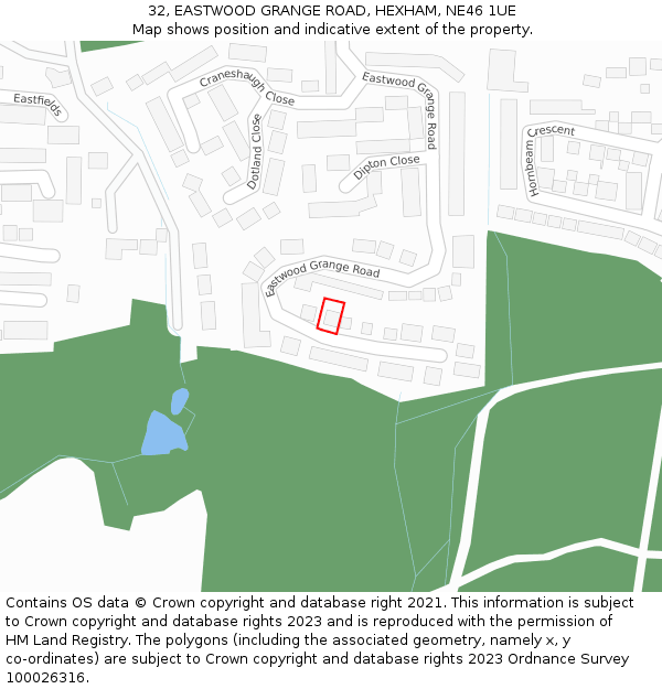 32, EASTWOOD GRANGE ROAD, HEXHAM, NE46 1UE: Location map and indicative extent of plot