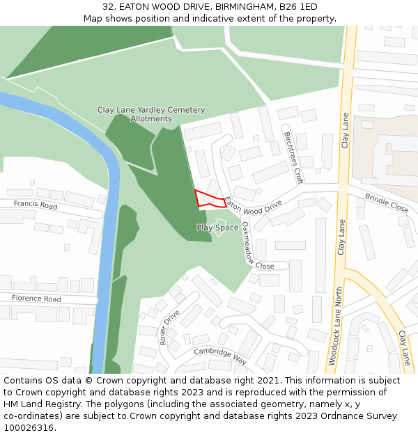 32, EATON WOOD DRIVE, BIRMINGHAM, B26 1ED: Location map and indicative extent of plot