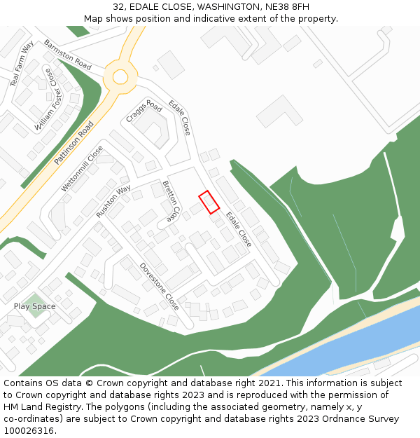 32, EDALE CLOSE, WASHINGTON, NE38 8FH: Location map and indicative extent of plot
