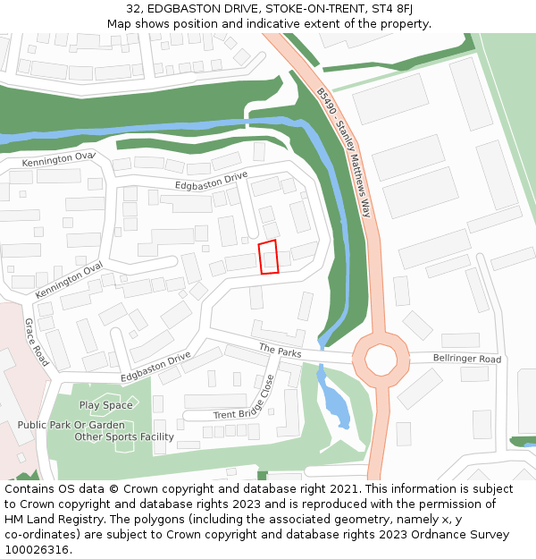 32, EDGBASTON DRIVE, STOKE-ON-TRENT, ST4 8FJ: Location map and indicative extent of plot