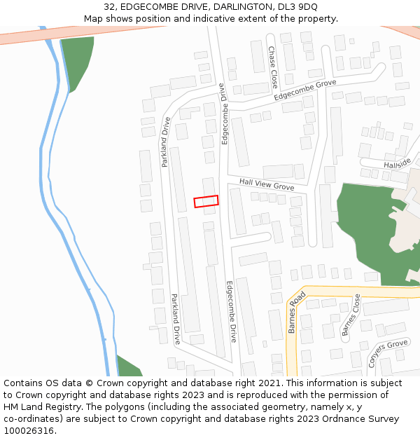 32, EDGECOMBE DRIVE, DARLINGTON, DL3 9DQ: Location map and indicative extent of plot