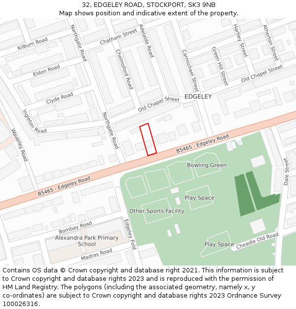 32, EDGELEY ROAD, STOCKPORT, SK3 9NB: Location map and indicative extent of plot