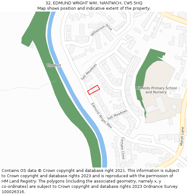 32, EDMUND WRIGHT WAY, NANTWICH, CW5 5HQ: Location map and indicative extent of plot