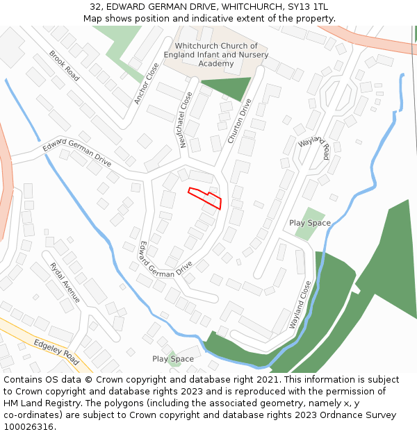 32, EDWARD GERMAN DRIVE, WHITCHURCH, SY13 1TL: Location map and indicative extent of plot