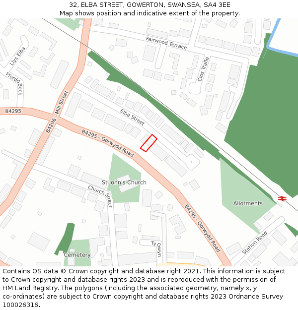 32, ELBA STREET, GOWERTON, SWANSEA, SA4 3EE: Location map and indicative extent of plot