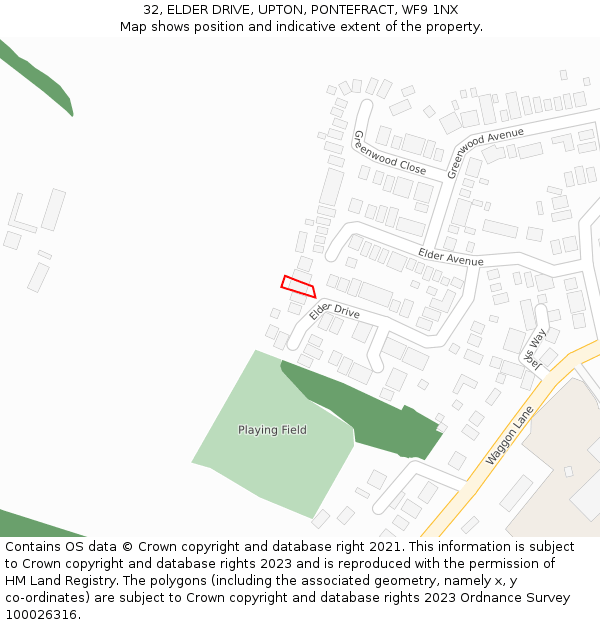 32, ELDER DRIVE, UPTON, PONTEFRACT, WF9 1NX: Location map and indicative extent of plot