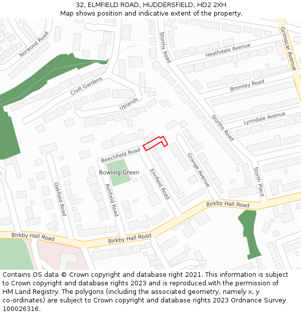 32, ELMFIELD ROAD, HUDDERSFIELD, HD2 2XH: Location map and indicative extent of plot
