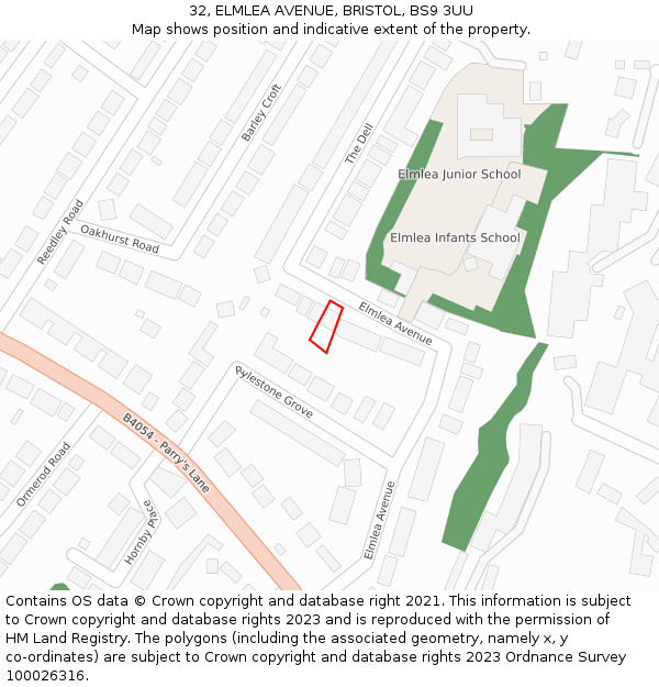 32, ELMLEA AVENUE, BRISTOL, BS9 3UU: Location map and indicative extent of plot