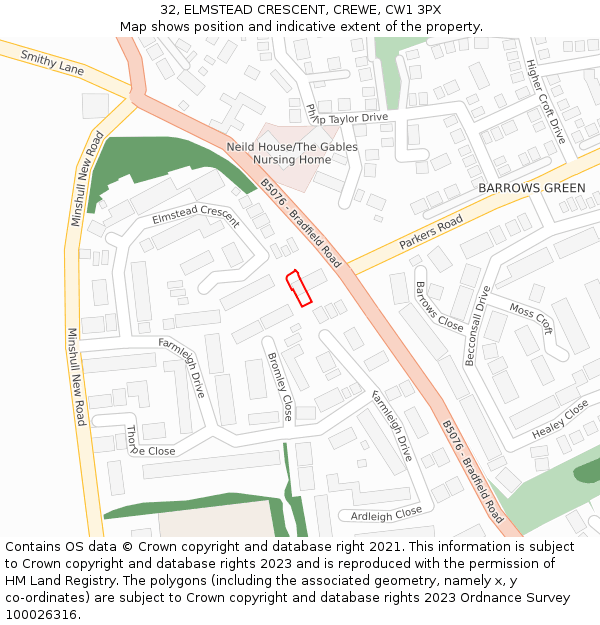 32, ELMSTEAD CRESCENT, CREWE, CW1 3PX: Location map and indicative extent of plot