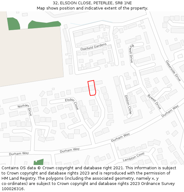 32, ELSDON CLOSE, PETERLEE, SR8 1NE: Location map and indicative extent of plot