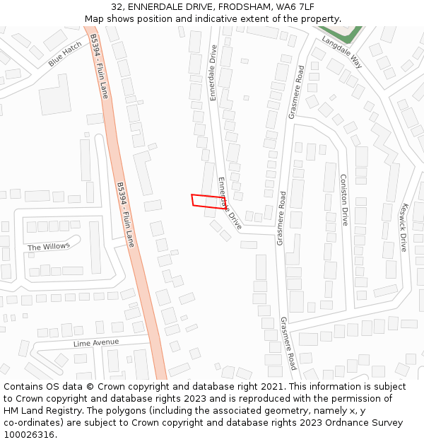 32, ENNERDALE DRIVE, FRODSHAM, WA6 7LF: Location map and indicative extent of plot