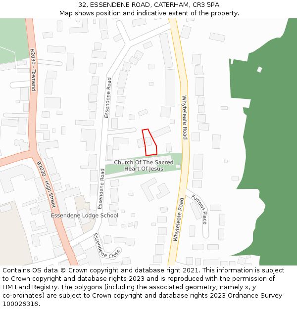 32, ESSENDENE ROAD, CATERHAM, CR3 5PA: Location map and indicative extent of plot