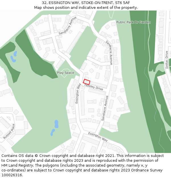 32, ESSINGTON WAY, STOKE-ON-TRENT, ST6 5AF: Location map and indicative extent of plot