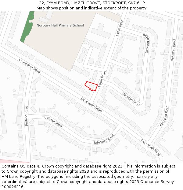 32, EYAM ROAD, HAZEL GROVE, STOCKPORT, SK7 6HP: Location map and indicative extent of plot