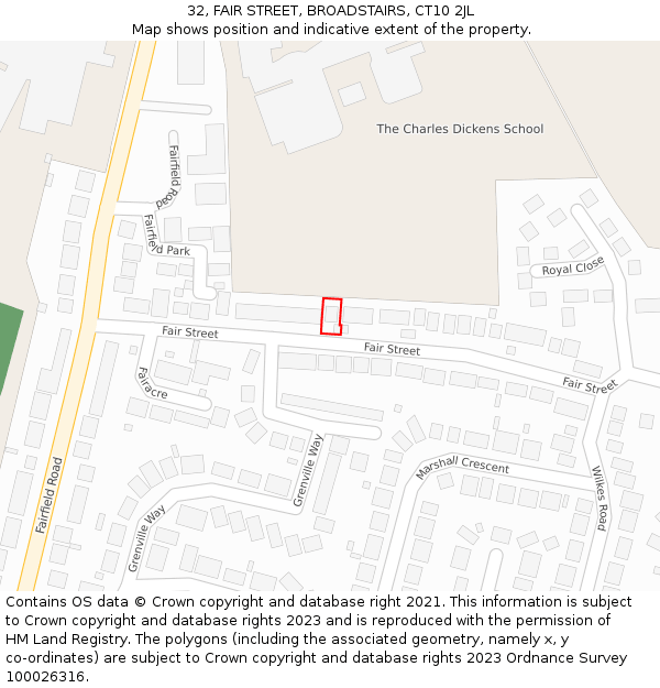 32, FAIR STREET, BROADSTAIRS, CT10 2JL: Location map and indicative extent of plot