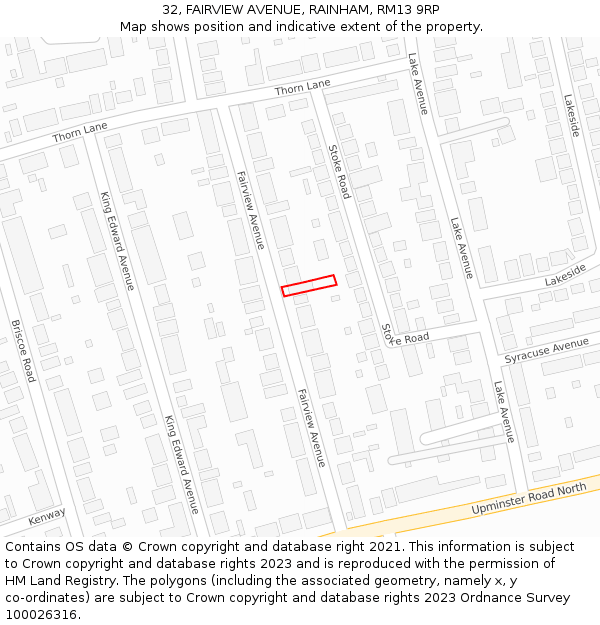 32, FAIRVIEW AVENUE, RAINHAM, RM13 9RP: Location map and indicative extent of plot