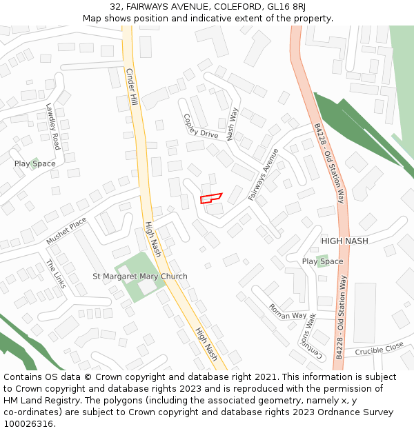 32, FAIRWAYS AVENUE, COLEFORD, GL16 8RJ: Location map and indicative extent of plot