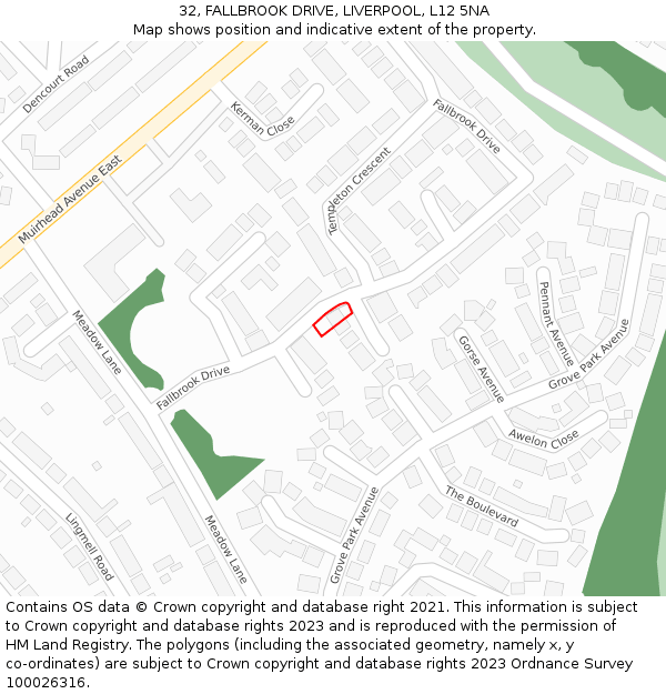 32, FALLBROOK DRIVE, LIVERPOOL, L12 5NA: Location map and indicative extent of plot