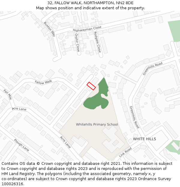 32, FALLOW WALK, NORTHAMPTON, NN2 8DE: Location map and indicative extent of plot