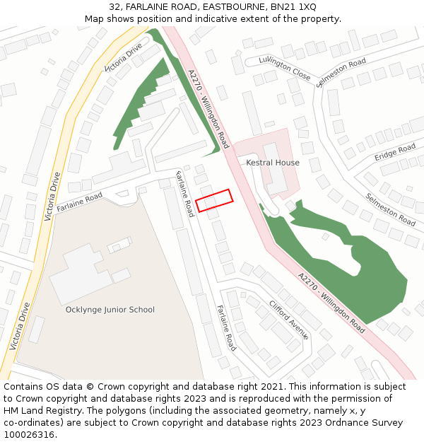 32, FARLAINE ROAD, EASTBOURNE, BN21 1XQ: Location map and indicative extent of plot