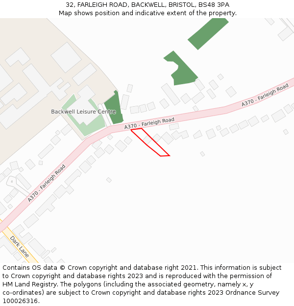 32, FARLEIGH ROAD, BACKWELL, BRISTOL, BS48 3PA: Location map and indicative extent of plot