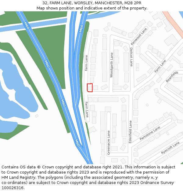 32, FARM LANE, WORSLEY, MANCHESTER, M28 2PR: Location map and indicative extent of plot